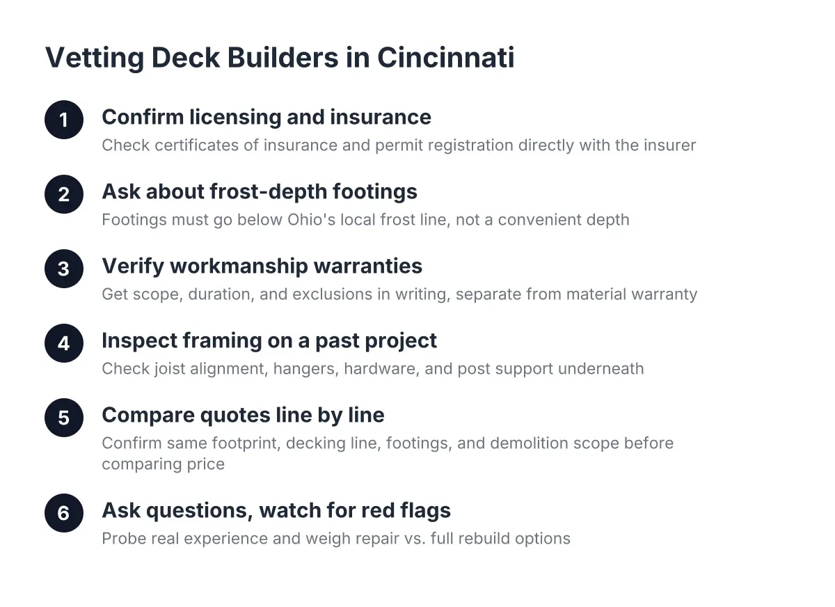 Step sequence for vetting deck builders in Cincinnati from licensing to quote comparison